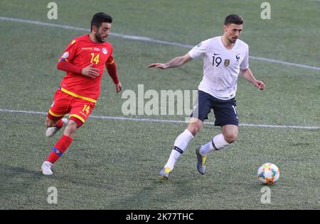 Clément Lenglet de France lors du match de football du Groupe H de qualification de l'UEFA Euro 2020 entre Andorre et la France sur 11 juin 2019 à Estadi Nacional à Andorre-la-Vieille, Andorre Banque D'Images