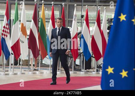 ©Nicolas Landemard / le Pictorium / MAXPPP - Nicolas Landemard / le Pictorium - 20/06/2019 - Belgique / Bruxelles / Bruxelles - Arrivee du président français Emmanuel Macron au sommet europeen du 20 juin 2019 / 20/06/2019 - Belgique / Bruxelles / Bruxelles - arrivée du président français Emmanuel Macron au sommet européen du 20 juin 2019 Banque D'Images