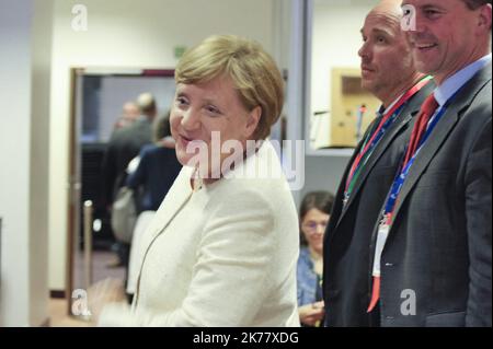 ©Nicolas Landemard / le Pictorium/MAXPPP - Nicolas Landemard / le Pictorium - 21/06/2019 - Belgique / Bruxelles / Bruxelles - Déclaration devant la presse de la chancelleuse Angela Merkel l'édition de la première voyage du sommet Europeen. / 21/06/2019 - Belgique / Bruxelles / Bruxelles - Déclaration à la presse de la chancelière allemande Angela Merkel à la fin de la première journée du sommet européen. Banque D'Images