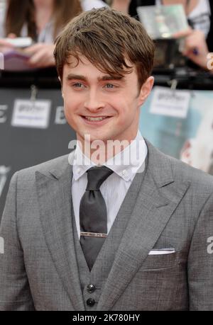 Daniel Radcliffe. Harry Potter et The Deathly Holows, partie 2, première mondiale, Trafalgar Square, Londres. ROYAUME-UNI Banque D'Images