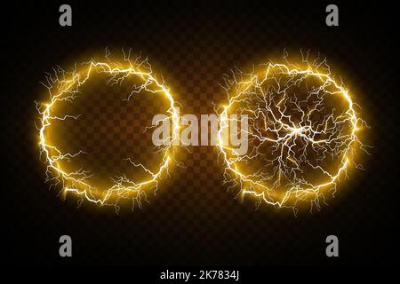 Éclairs de balle sur un fond transparent. Illustration vectorielle, éclair électrique abstrait de couleur or. Flash, tonnerre, étincelle. Illustration de Vecteur