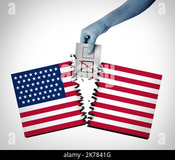 LES ÉTATS-UNIS ont divisé les divisions de vote et de vote aux États-Unis ou la politique partisane, les Républicains et les Démocrates se divisant entre la politique de gauche et celle de droite. Banque D'Images