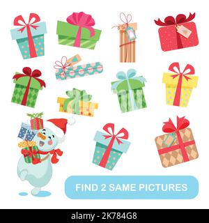 Jeu éducatif pour les enfants. Trouvez deux mêmes illustrations. Collection de Noël. Illustration de Vecteur