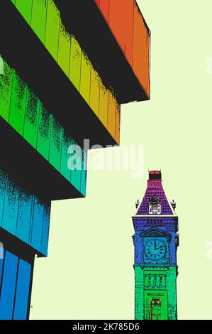 Centre-ville de Birmingham dans des couleurs vives et vives, une série d'œuvres d'art numérique inspirées par la communauté colorée et diversifiée de Birmingham Banque D'Images