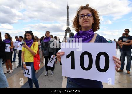 Une centaine de militants manifestent contre l'inaction du gouvernement suite au féminisme de 100th en France en 2019. Place du trocadéro Julien Mattia / le Pictorium/MAXPPP - Julien Mattia / le Pictorium - 01/09/2019 - France / Ile-de-France / Paris - une centaurée d'activités manifeste contre l'inaction du gouvernement suite au 100eme féminisme en France en 2019. Place du trocadéro / 01/09/2019 - France / Ile-de-France (région) / Paris - Une centaine de militants manifestent contre l'inaction du gouvernement suite au féminisme de 100th en France en 2019. Place du trocadéro Banque D'Images