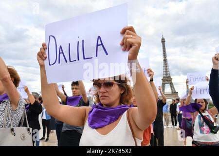 Une centaine de militants manifestent contre l'inaction du gouvernement suite au féminisme de 100th en France en 2019. Place du trocadéro Julien Mattia / le Pictorium/MAXPPP - Julien Mattia / le Pictorium - 01/09/2019 - France / Ile-de-France / Paris - une centaurée d'activités manifeste contre l'inaction du gouvernement suite au 100eme féminisme en France en 2019. Place du trocadéro / 01/09/2019 - France / Ile-de-France (région) / Paris - Une centaine de militants manifestent contre l'inaction du gouvernement suite au féminisme de 100th en France en 2019. Place du trocadéro Banque D'Images