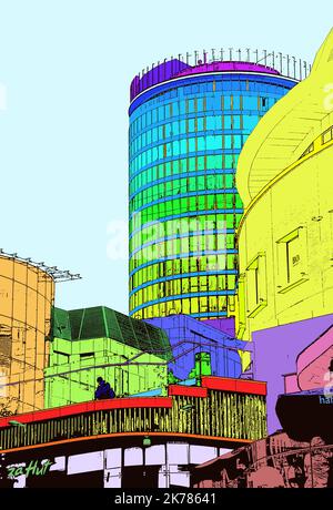 Centre-ville de Birmingham dans des couleurs vives et vives, une série d'œuvres d'art numérique inspirées par la communauté colorée et diversifiée de Birmingham Banque D'Images