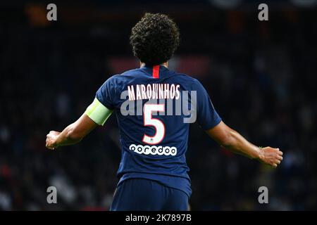 7th jour de la Ligue 1 Conforama. Marquinhos à la rencontre entre Paris Saint Germain (PSG) et le Stade de Reims, Parc des Princes, 25 septembre 2019. Banque D'Images