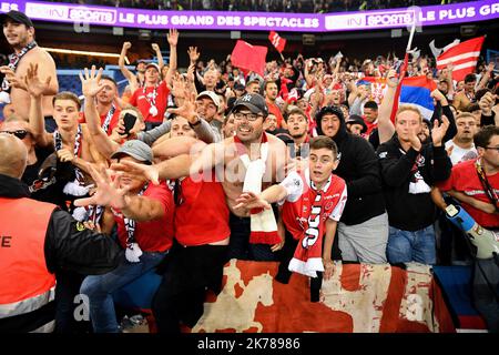 7th jour de la Ligue 1 Conforama. Joie des joueurs du stade de Reims après leur victoire de 2-0 contre Paris Saint Germain (PSG), au Parc des Princes, sur 25 septembre 2019. Banque D'Images