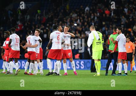 7th jour de la Ligue 1 Conforama. Joie des joueurs du Stade de Reims pendant le match de Paris Saint Germain (PSG) contre le Stade de Reims, au Parc des Princes, sur 25 septembre 2019. Banque D'Images