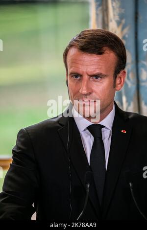 Emmanuel Macron, président de la République française Paris 30/09/2019 POOL/Romain GAILLARD/MAXPPP - Macron accueille le nouveau Premier ministre soudanais, Abdalla Hamdok, septembre 30 2019 Banque D'Images