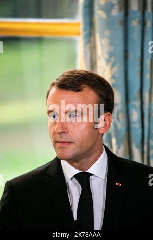 Emmanuel Macron, président de la République française Paris 30/09/2019 POOL/Romain GAILLARD/MAXPPP - Macron accueille le nouveau Premier ministre soudanais, Abdalla Hamdok, septembre 30 2019 Banque D'Images