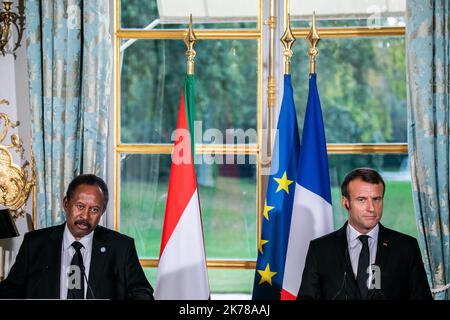 Abdalla Hamdok, premier ministre de transition de la République du Soudan, Emmanuel Macron, président de la République française Paris 30/09/2019 POOL/Romain GAILLARD/MAXPPP - Macron accueille le nouveau Premier ministre soudanais Abdalla Hamdok septembre 30 2019 Banque D'Images