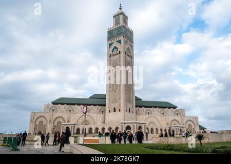 / 1/20/2019 - Maroc / Rabat - Mosquee Hassan II Véritable complexe religieux et culturel, aménagé sur neuf hectares, la mosquée comprend une salle de prière, une salle d'ablution, des bains, une école coranique (madrasa), une bibliothèque et un musée. 20 janvier 2019. Casablanca. Maroc. Banque D'Images