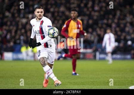 Mauro Icardi lors du deuxième match de la Ligue des champions de l'UEFA entre Paris Saint Germain (PSG) et Galatasaray au Parc des Princes. Banque D'Images
