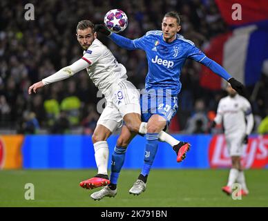 Lucas Tousart et Adrien Rabiot, UEFA Champions League Lyon / Juventus au stade Groupama. Banque D'Images