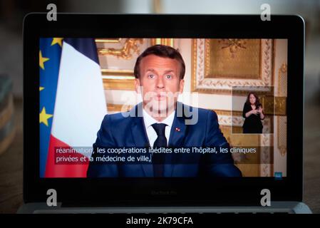 13/04/2020 - France / Paris - Discours d'Emanuel Macron sur le 13rd avril 2020 pour annoncer de nouvelles mesures de confinement pour la France. Banque D'Images