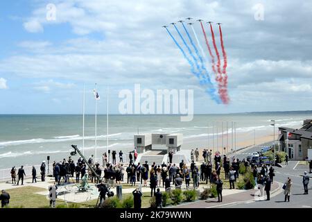 76th anniversaire des débarquements du jour J et de la bataille de Normandie ce samedi, 6 juin 2020, à Vierville-sur-Mer (Calvados), avec un public restreint en raison du coronavirus Covid-19 Banque D'Images