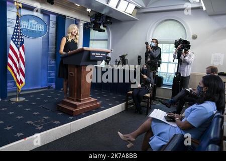 SARAH SILBIGER/UPI/MAXPPP - Kayleigh McEnany, attachée de presse de la Maison Blanche, prend la parole lors d'une conférence de presse dans la salle de presse de James S. Brady à la Maison Blanche à Washington, D.C., aux États-Unis, mardi, 21 juillet 2020. Le président Donald Trump tiendra ce soir un point de presse sur la pandémie du coronavirus. Photo de Sarah Silbiger/UPI Banque D'Images