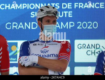 ©Laurent Lairys/MAXPPP - Arnaud Demare in Groupama - FDJ lors du championnat français 2020, Men's Elite, on 23 août 2020 in Grand-champ, France - photo Laurent Lairys / MAXPPP Banque D'Images