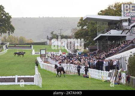 Plumpton, Royaume-Uni. 17th octobre 2022. Kind Witness retourne dans les écuries après avoir défait le Jockey Rex Dingle pendant le Handicap Chase des novices de Bob Champion cancer Trust à l'hippodrome de Plumpton. Credit: James Boardman / Alamy Live News Banque D'Images