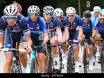 ©PHOTOPQR/LE TÉLÉGRAMME/NICOLAS CREACH ; ; ; 26/08/2020 ; PHOTO NICOLAS CREACH / LE TÉLÉGRAMME.cyclisme Plouay ( 56 ) LE 26082020 Championnat d'Europe Elite homme Cyril Gautier ( France ) au milieu de l'image Championnats d'Europe du cyclisme à Plouay, France, 26 août 2020. Banque D'Images