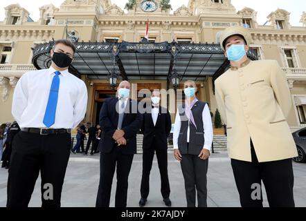 ©PHOTOPQR/NICE MATIN/Jean François Ottonello ; Monaco ; 27/08/2020 ; OTTONELLO JEAN-FRANÇOIS - jeudi 27 août 2020 à Monaco - comment le casino de Monte-Carlo s'organise face à l'épidémimie de coronavirus - le casino de Monte-Carlo s'organise face à l'épidémie de coronavirus. 27 août 2020 Banque D'Images