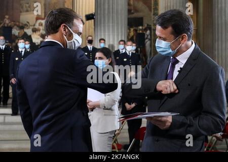 @ Pool/ Stephane Lemouton/Maxppp, France, paris, 2020/09/04 le Président français Emmanuel Macron lors d'une cérémonie pour célébrer le 150th anniversaire de la proclamation de la troisième République française au Panthéon, à Paris sur 4 septembre 2020 Banque D'Images