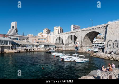 ©Yannick Neve / le Pictorium/MAXPPP - Yannick Neve / le Pictorium - Vallon des Auffes illustration - 02/09/2020 - France / Bouches-du-Rhône / Marseille - le Vallon des Auffes, port de pêche pittoresque traditionel sur la corniche Kennedy Banque D'Images