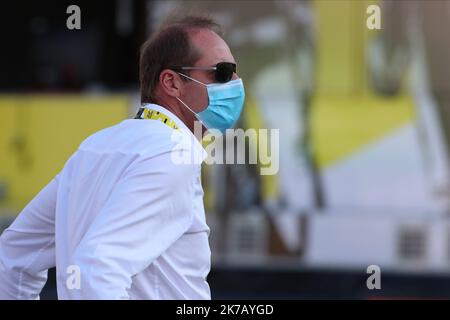 ©Pierre Teyssot/MAXPPP ; TOUR DE FRANCE 2020- UCI Cyclisme World Tour sous épidémie de virus. Étape 18th de Méribel à la Roche-sur-Foron le 17th septembre 2020, la Roche-sur-Foron, France. Christian Prudhomme Directeur du Tour de France (ASO) © Pierre Teyssot / Maxppp Banque D'Images