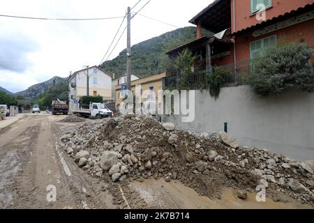 ©PHOTOPQR/NICE MATIN/Jean François Ottonello ; Vallée de la Roya ; 04/10/2020 ; OTTONELLO JEAN-FRANÇOIS - dimande 4 octobre 2020, vallée de la Roya - Fontan - TEMPÊTE ALEX ROYA APRÈS OCT 4 2020 Banque D'Images