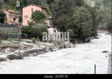 ©PHOTOPQR/NICE MATIN/Jean François Ottonello ; Vallée de la Roya ; 04/10/2020 ; OTTONELLO JEAN-FRANÇOIS - dimande 4 octobre 2020, vallée de la Roya - Fontan - TEMPÊTE ALEX ROYA APRÈS OCT 4 2020 Banque D'Images