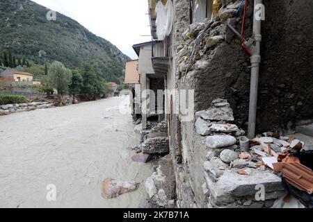 ©PHOTOPQR/NICE MATIN/Jean François Ottonello ; Vallée de la Roya ; 04/10/2020 ; OTTONELLO JEAN-FRANÇOIS - dimande 4 octobre 2020, vallée de la Roya - Fontan - TEMPÊTE ALEX ROYA APRÈS OCT 4 2020 Banque D'Images