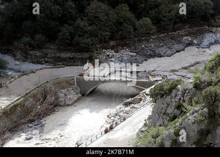 ©PHOTOPQR/NICE MATIN/Jean François Ottonello ; Vallée de la Roya ; 04/10/2020 ; OTTONELLO JEAN-FRANÇOIS - dimande 4 octobre 2020, vallée de la Roya - - TEMPÊTE ALEX ROYA CONSÉQUENCES OCT 4 2020 Banque D'Images