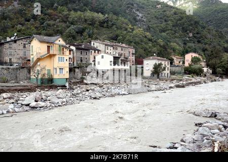 ©PHOTOPQR/NICE MATIN/Jean François Ottonello ; Vallée de la Roya ; 04/10/2020 ; OTTONELLO JEAN-FRANÇOIS - dimande 4 octobre 2020, vallée de la Roya - Fontan - TEMPÊTE ALEX ROYA APRÈS OCT 4 2020 Banque D'Images