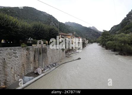 ©PHOTOPQR/NICE MATIN/Jean François Ottonello ; Vallée de la Roya ; 04/10/2020 ; OTTONELLO JEAN-FRANÇOIS - dimande 4 octobre 2020, vallée de la Roya - Fontan - TEMPÊTE ALEX ROYA APRÈS OCT 4 2020 Banque D'Images