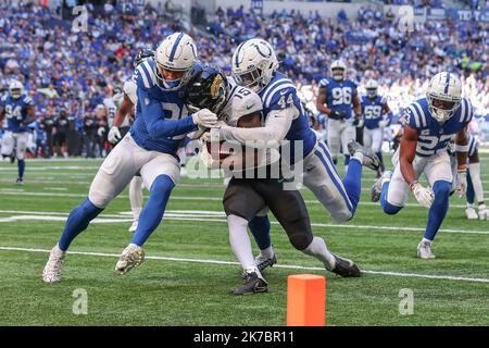 Jacksonville Jaguars receiver Tim Jones (15) covers a kick during an NFL  football game against the