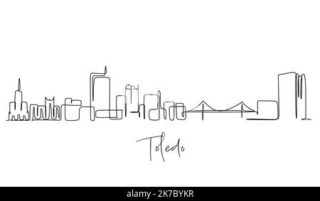 Dessin d'une seule ligne de Toledo Ohio City USA . Illustration de style dessiné à la main pour le concept d'affaires et de tourisme. Image moderne et simple de la ville Illustration de Vecteur