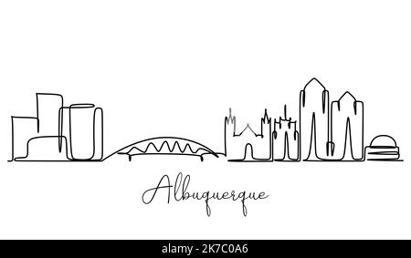 Dessin d'une seule ligne d'Albuquerque USA. Illustration de style dessiné à la main pour le concept d'affaires et de tourisme. Image moderne et simple de la ville. Illustration de Vecteur