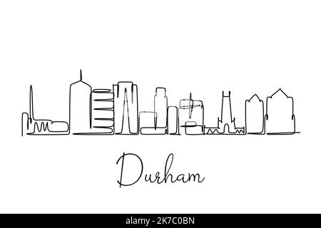 Dessin d'une seule ligne de Durham North Carlina USA. Illustration de style dessiné à la main pour le concept d'affaires et de tourisme. Ville d'art moderne et simple Illustration de Vecteur