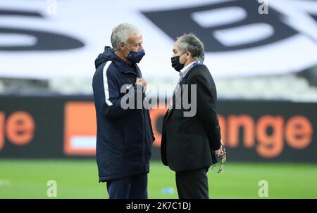 ©PHOTOPQR/LE PARISIEN/ARNAUD JOURNOIS ; SAINT DENIS ; 17/11/2020 ; FOOTBALL , LIGUE DES NATIONS / SAINT DENIS , STADE DE FRANCE / SUÈDE / DIDIER DESCHAMPS SELECTIONEUR DE L'EQUIPE DE FRANCE , NOEL LE GRAET PRÉSIDENT DE LA FÉDÉRATION FRANCAISE DE FOOTBALL (FFF) - 2020/11/17. NATIONS LIGUE DE FOOTBALL - FRANCE - SUÈDE Banque D'Images