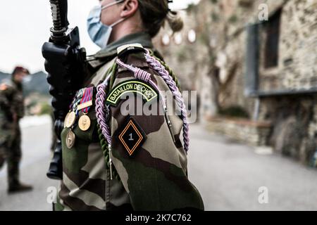 ©PHOTOPQR/l'INDÉPENDANT/Nicolas parent ; Collioure ; 08/12/2020 ; visite du Centre National Entraination Commando (CNEC), 1er régiment Choc au fort Miradou à Collioure. - 2020/12/08. COLLIOURE - visite du Centre national d'entraînement du Commando (CNEC), 1st Shock Regiment à fort Miradou. Banque D'Images
