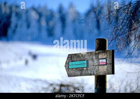 ©PHOTOPQR/LE PROGRES/Richard MOUILLUD - le Bessat 19/01/2021 - le 21/01/2021 neige à la Jasserie dans le parc du Pilat près du Bessat -neige à la Jasserie dans le parc du Pilat près du Bessat la Jasserie du Pilat : Auberge du Pilat la Jasserie du Pilat la Jasserie du Pilat e St une Auberge du Mont Pilat, perchée à 1310 mètres d’altitude au pied du Crêt de la Perdrix, point culminant du Pilat à 1434 mètres d’altitude. Le restaurant est situé entre les communes du Bessat et de la Valla en Gier. - 2021/01/21. Fortes chutes de neige en France. Banque D'Images