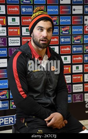 Â©PHOTOPQR/l'INDÉPENDANT/Clementz Michel ; PERPIGNAN ; 22/01/2021 ; PERPIGNAN LE 22 JANVIER 2021 / SPORT / RUGBY A XIII / RFL SUPERLEAGUE BETFRED / PORTRAIT DU NOUVEAU JOUEUR DES DRAGONS CATALANS MIKE MCMEEKEN DEUXIEME LIGNE INTERNATIONAL ANGLAIS EVOLUANT A CASTLEFORD / STADE GILBERT BRUTUS DE PERPIGNAN / - MIKE MCMEEKEN DE CASTELFORT JOUE AVEC LES CATALANS Banque D'Images