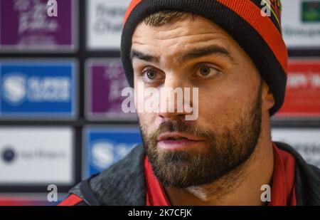 Â©PHOTOPQR/l'INDÉPENDANT/Clementz Michel ; PERPIGNAN ; 22/01/2021 ; PERPIGNAN LE 22 JANVIER 2021 / SPORT / RUGBY A XIII / RFL SUPERLEAGUE BETFRED / PORTRAIT DU NOUVEAU JOUEUR DES DRAGONS CATALANS MIKE MCMEEKEN DEUXIEME LIGNE INTERNATIONAL ANGLAIS EVOLUANT A CASTLEFORD / STADE GILBERT BRUTUS DE PERPIGNAN / - MIKE MCMEEKEN DE CASTELFORT JOUE AVEC LES CATALANS Banque D'Images