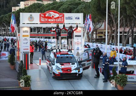 ©PHOTOPQR/LA PROVENCE/ARNOULT Dominique DUCLET Stéphane ; Monaco ; 24/01/2021 ; Rallye de Monté Carlo 2021. Cérémonie de remise des trophées à Monaco. Victoire de Ogier et Ingrassia. Arrivée et podium pour le Monte Carlo WRC 89th Banque D'Images