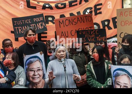 ©Christophe petit Tesson/MAXPPP - 30/01/2021 ; PARIS ; FRANCE - la Franco-vietnamienne Tran to Nga (C) l'excellent lors d'un assemblage a la feuille de l'examen par le tribunal d'‚ämee Evry de sa suspendu en contre des multinationales agrochimiques ayant lieu pour l'agent de l'Amérique du Vietnam. Tran franco-vietnamien à Nga prend la parole lors d'un rassemblement à la veille de l'examen par le tribunal d'Evry de sa plainte contre des produits agrochimiques multinationaux pour avoir fourni l'agent Orange à l'armée américaine pendant la guerre du Vietnam. TRAN à Nga, né en 1942 dans ce qui était alors F Banque D'Images