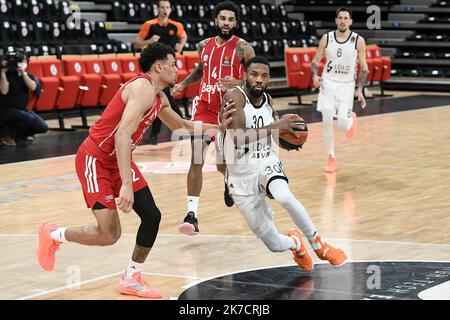 ©PHOTOPQR/LE PROGRES/Joël PHILIPPON - Villeurbanne 19/02/2021 - Asvel-Bayern Munich. Euroligue. 19 février 2021 - Norris Cole. Match de basket-ball de l'Euroligue entre le LDLC ASVEL Villeurbanne et le FC Bayern Munich à l'arène Astroballe de Villeurbanne, dans le centre-est de la France, sur 19 février 2021. Banque D'Images