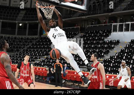 ©PHOTOPQR/LE PROGRES/Joël PHILIPPON - Villeurbanne 19/02/2021 - Asvel-Bayern Munich. Euroligue. 19 février 2021 -3 réobligations pour Kevarrius Hayes. Banque D'Images