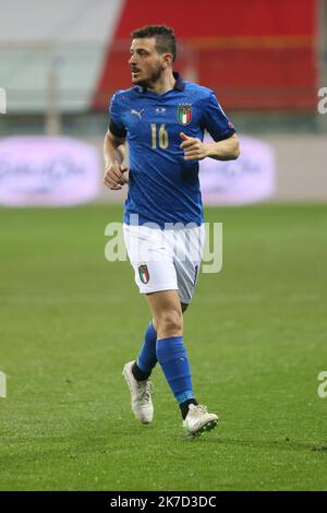 ©Laurent Lairys/MAXPPP - Alessandro Florenzi d'Italie lors de la coupe du monde de la FIFA 2022, qualificatifs du match de football du Groupe C entre l'Italie et l'Irlande du Nord sur 25 mars 2021 au stade Ennio Tardini à Parme, Italie - photo Laurent Lairys / Maxppp Banque D'Images